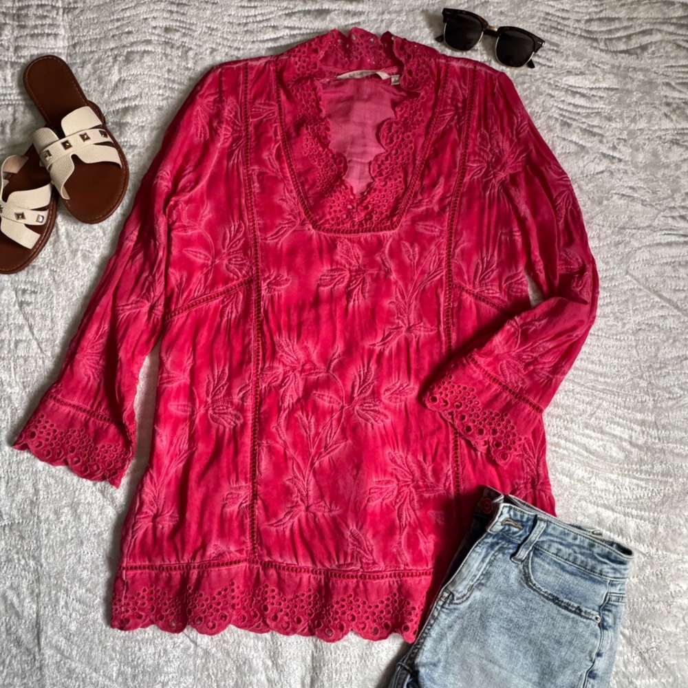 😍NEW!✨Soft Surroundings Red Embroidered Tunic